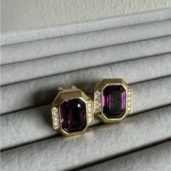 Vintage Dior Earrings - Gold and Purple Gemstone Earrings - Picture 6 of 9